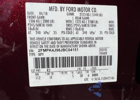 2018 Ford Edge Sel z USA, uszkodzony, nr VIN 2FMPK4J98JBC04151